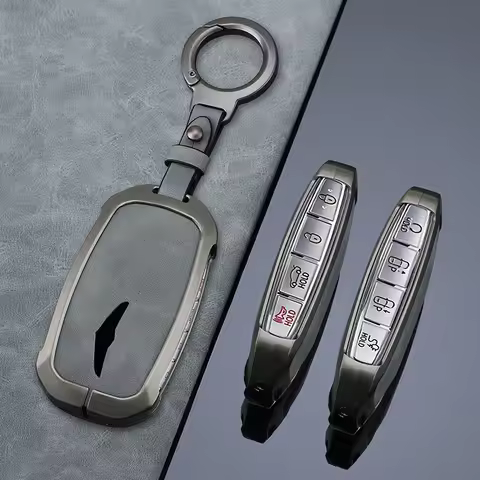 Zinc Alloy + Leather Car Key Case Cover For Hyundai Genesis G80 2023 2024 2025 G70 G90 G90RS4 GV60 G
