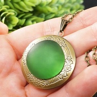 綠色海玻璃相片夾式項鍊 海洋航海風 紀念墜飾項鍊 珠寶