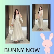 Women's chiffon dress for going out and partying with V-neck, puffed sleeves and gentle feminine wai