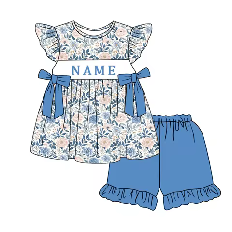 Customized Name Smocked Kids Clothes High Quality Baby Girl Print Shorts Set Knitted Toddler Girls O
