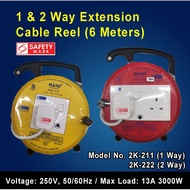1 and 2 WAY EXTENSION CABLE REEL (6 METERS)