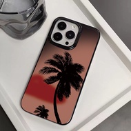 Coconut tree Simple Glossy Shockproof Case Compatible for IPhone 8 7 Plus 15 14 11 12 13 Pro Max X XR XS MAX Macarons Candy Jelly Frame Soft Case