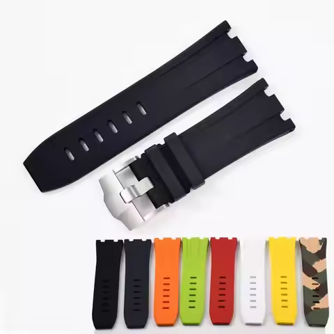 Short style 28mm Fit For AP Strap 15703 15710 26703 Soft FKM Fluoro Rubber Watchband Pin Buckle Acce