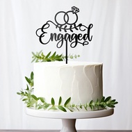 Engaged Cake Topper Engagement Cake Decoration with Ring in Black Acrylic