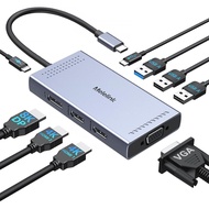 Stesen Dok USB C Penyesuai Monitor Dwi HDMI, Melelink Hab USB C 3 Monitor dengan 2X HDMI 4K, Port Pa
