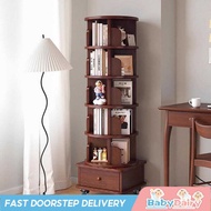 BabyDairy 360° Rotating Bookshelf - Solid Wood Mobile Floor Bookcase with Corner Design, Wall-Leanin