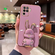 Plating Cute Rabbit Holder Phone Bracket Case For OPPO Reno 6 Pro Plus Reno5 Pro 5lite Reno3 Reno2 Candy Color Soft Silicone Cover