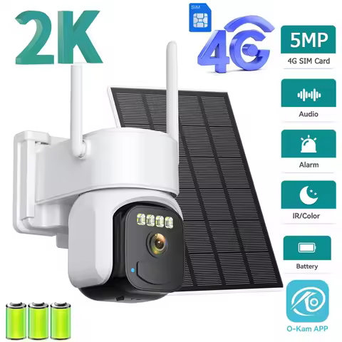 5MP SIM Card 4G Security Camera Solar Powered Two-way Audio 7500mAh Rechargeable Color Night Vision