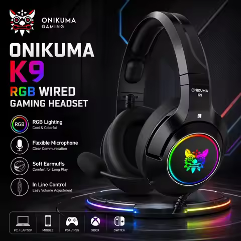 ONIKUMA K9 Wired RGB Gaming Headphones Cat Ear Headset Noise Cancelling Flexible Mic Stereo Over Ear
