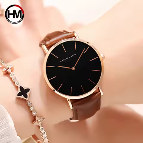 Hannah Martin Fashion Simple Japan Quartz Movement Ms Watches Leather Strap Clock Women Analog Water