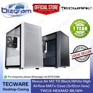 TECWARE Nexus Air M2 TG Black / White High Airflow MATx Case (3x12cm fans) TWCA-NEXAM2-BK / WH (1-Year SG Warranty)
