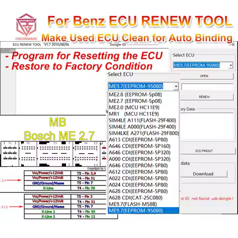 For Mercedes/MB ECU RENEW TOOL V1.7 Make used ECU Clean for Auto Binding Program for Resetting the E