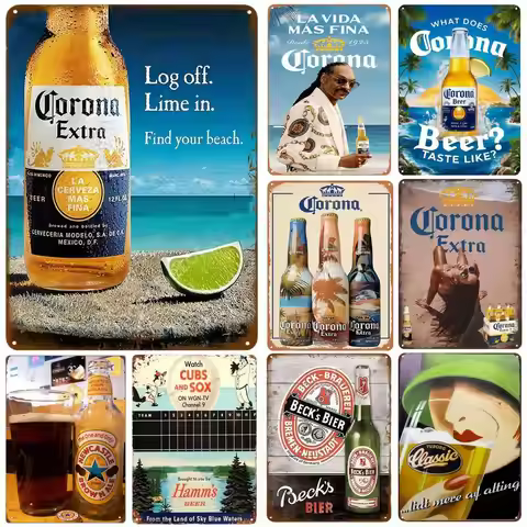 Corona Beer Vintage Metal Aluminum Sign Plaque Metal Weather Resistant Wall Art for Home Bar Cafe Ga