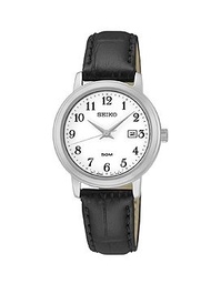 Seiko Quartz White Dial Black Leather Band Ladies Watch SUR823