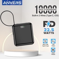 Anvers Power Bank 20000mAh 22.5W Fast Charging Built-in Cables Digital Display Portable Charger