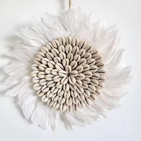 HOME DECOR shell decoration-shells-JUJU HAT-SHELLS WITH FEATHER JUJU HAT