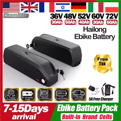48V Rechargeable Battery 36v 52v Electric Bike Battery 60V Hailong 72V 20ah 30ah 40 50ah 60ah Scoote