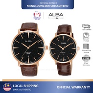 ALBA Couple Watch AS9M00X AH7W84X Leather Strap Date Analog 100% Original Jam Lelaki Wanita Men Ladies Watch