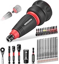 GEINXURN 33PCS Short Ratchet Screwdriver Set, 2-in-1 Stubby Hand Screwdriver, 5-14mm Universal Socke