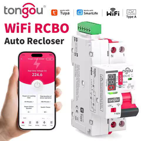 WiFi Smart RCBO Type A 1P+N 6KA 30mA Auto Recloser Circuit Breaker with Over Under Voltage Protectio