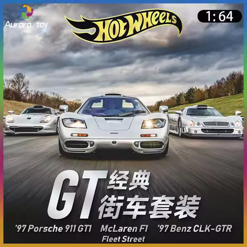 New 1/64 Hot Wheels Fleet Street Series 1997 Porsche 911 GT1 Mclaren F1 Benz CLK-GTR Model Collectib