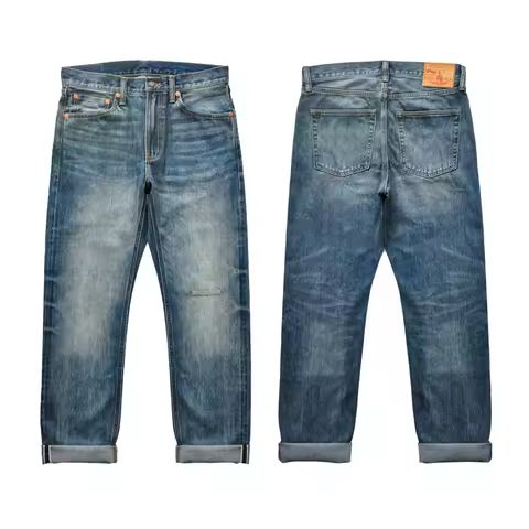 Sauce Zhan 308XX-SX01 Men Jeans Selvedge Denim Distressed Wash Jeans for Men Straight Fit and Slight