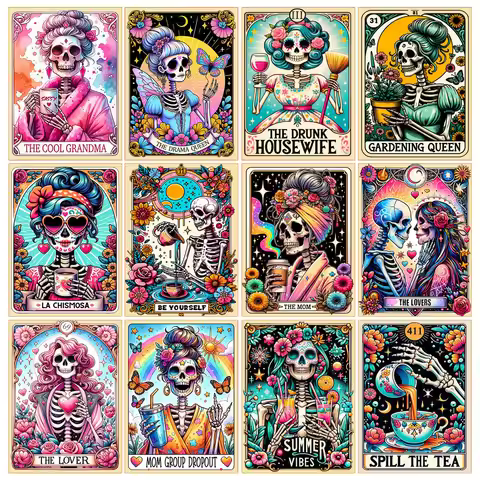 5D DIY Skull Girl Art Diamond Painting Tarot Skull Woman Mosaic Cross Stitch Kit Rhinestone Decorati