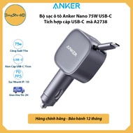 Anker Nano 75W A2738 Car Charger with integrated 75cm USB-C cable Charges 2 devices supporting PPS, 