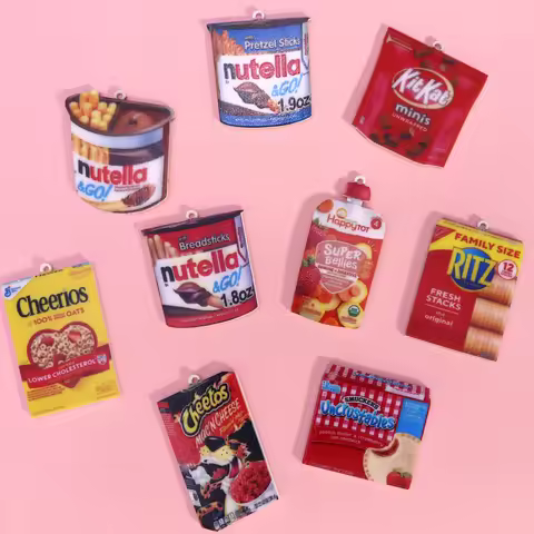 9pcs/set 2D food coated with glossy oil, snacks, potato chips, cookies, cute acrylic accessories