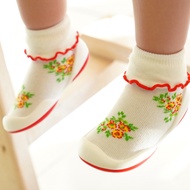 Komuello 幼兒襪型學步鞋  125mm  白色花卉款  1雙