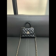 Chanel coco handle super mini 黑金荔枝牛