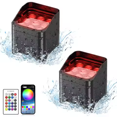 U'King 2PCS 9x18W RGBWA+UV 6in1 LED App Par Light Waterproof 8800mAh Battery Rechargeable Stage Ligh