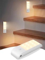 1入組LED夜燈，Type-C可充電櫥櫃燈具有紅外線感應器，適用於臥室、廚房、走廊、櫥櫃