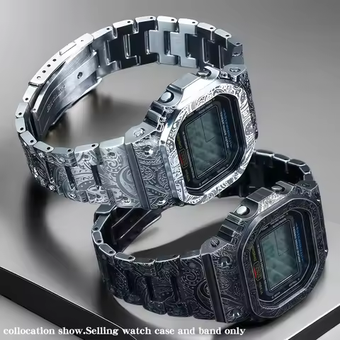 DW5600 5610 metal case strap For Casio G-SHOCK DW-5600 GW-M5610 Carved set mod kit Stainless Steel s
