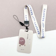 內地直送 - 创意文字证件卡套可分离挂绳工作牌工作证学生饭卡接送卡保护卡套-早日退休+Behappy长挂绳 均码