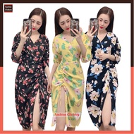 FC Mart Women Vietnam Dress Long Sleeved Floral Korea Satin Baju Perempuan Plus Size Lengan Panjang Ready Stock 1015-01