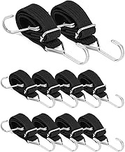 QWORK 10 Pack Bungee Cord with Hooks, 24 Inch Heavy Duty Elastic Tie Down Bungee Straps, Adjustable Straps for Cargo, Bike, Luggage Rack, Gardening, Car, Truck, Tent, Black