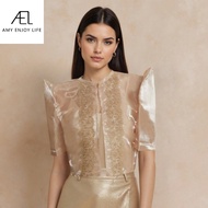 Amyenjoylife hiện đại filipiniana ngọn Bolero phụ nữ thời trang mùa hè bong bóng Áo Sơ Mi Ngắn Tay