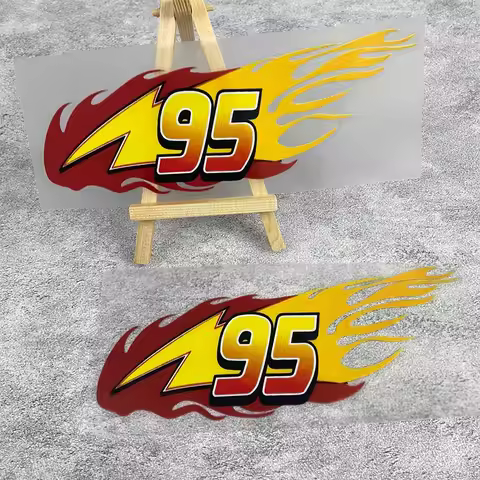 2Pcs Lightning McQueen 95 Flame Waterproof Stickers, Decals for Car, Bike, Helmet and Laptop