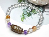 Tibetan Dzi Beads Two Eyed Dzi Beads with Clear Quartz Amethyst Citrine Bracelet 19.7x10mm