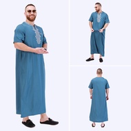 Embroidery Jubah Putih lelaki Muslimah Fashion Men Kurta Set Kolar Thobe Modern Lelaki Baju Melayu