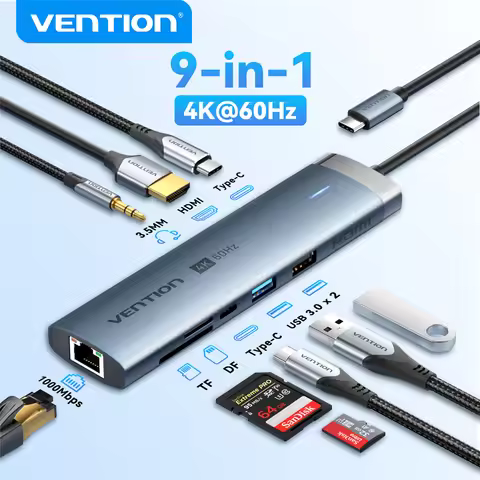 Vention USB C Hub HDMI 4K 60Hz 9 in 1 PD 100W RJ45 Adapter USB3.0 Hub 5Gbps Splitter Docking Station