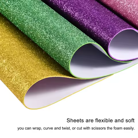 Uxcell 1/2Set 20*30cm Powder Glitter EVA Foam Sheets 2mm Thickness Self Adhesive Back Colorful EVA F