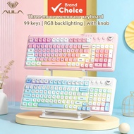 Aula F3099 99 Key Tri Mode Mechanical Feel Keyboard Rgb Backlit Rotary Knob Silent for Pc