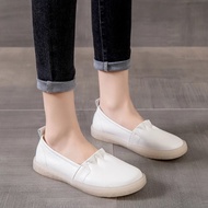 Genuine leather small white shoes for women 2024 new jelly sole solid color loafers, fashionable cas