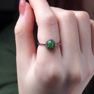 陽綠翡翠蛋面戒指 925純銀 | 天然緬甸玉A貨翡翠 | 送禮