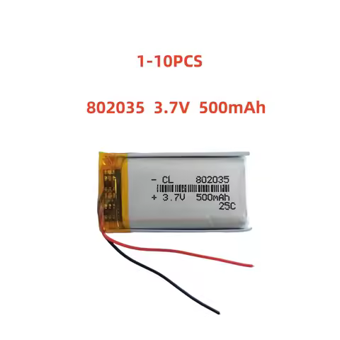 1-10 Pcs 802035 3.7V 500mAh Lithium Polymer Battery For MP3 MP4 GPS DVR LED Lights Bluetooth Speaker