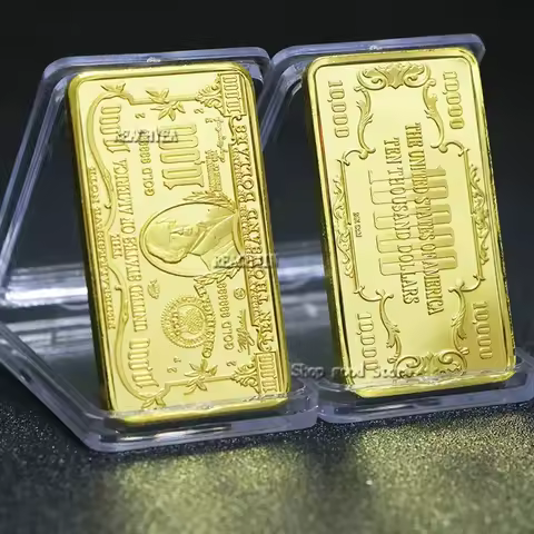 1pcs USD 10000 Dollar Bullion 24k Gold Bar American Metal Coin Golden Plated Bars USD New Year Gifts