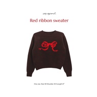 SAY APPAREL: Red ribbon mocha sweater เสื้อไหมพรมแขนยาวทอลายโบว์ ใส่โค้ด DWGRGLX ลด 100.- เมื่อช็อปค