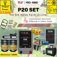 [Installation Available] Pro Fence P20 Energizer Electric Fence Set for 5.0 Acre 1.8MM Aluminium Wir